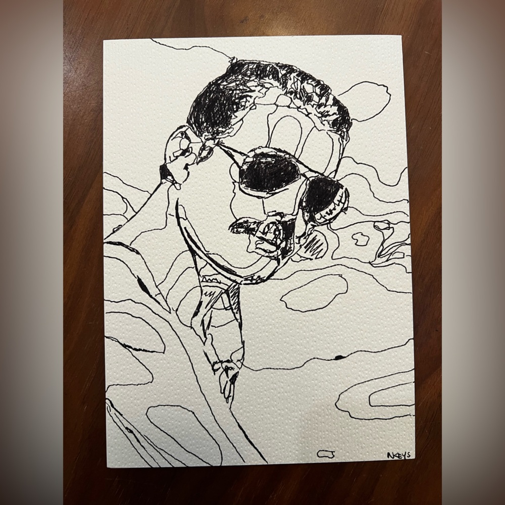 FREDDIE Mercury Queen original Black and White Line Art Portrait 5x7in